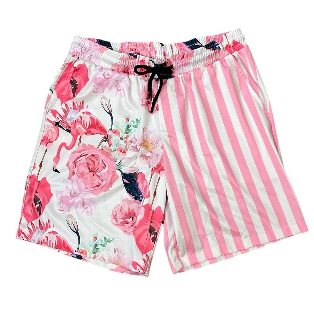 Men’s Vatpave Shorts Sz M pockets Pink Stripe & Floral Silky Drawstring